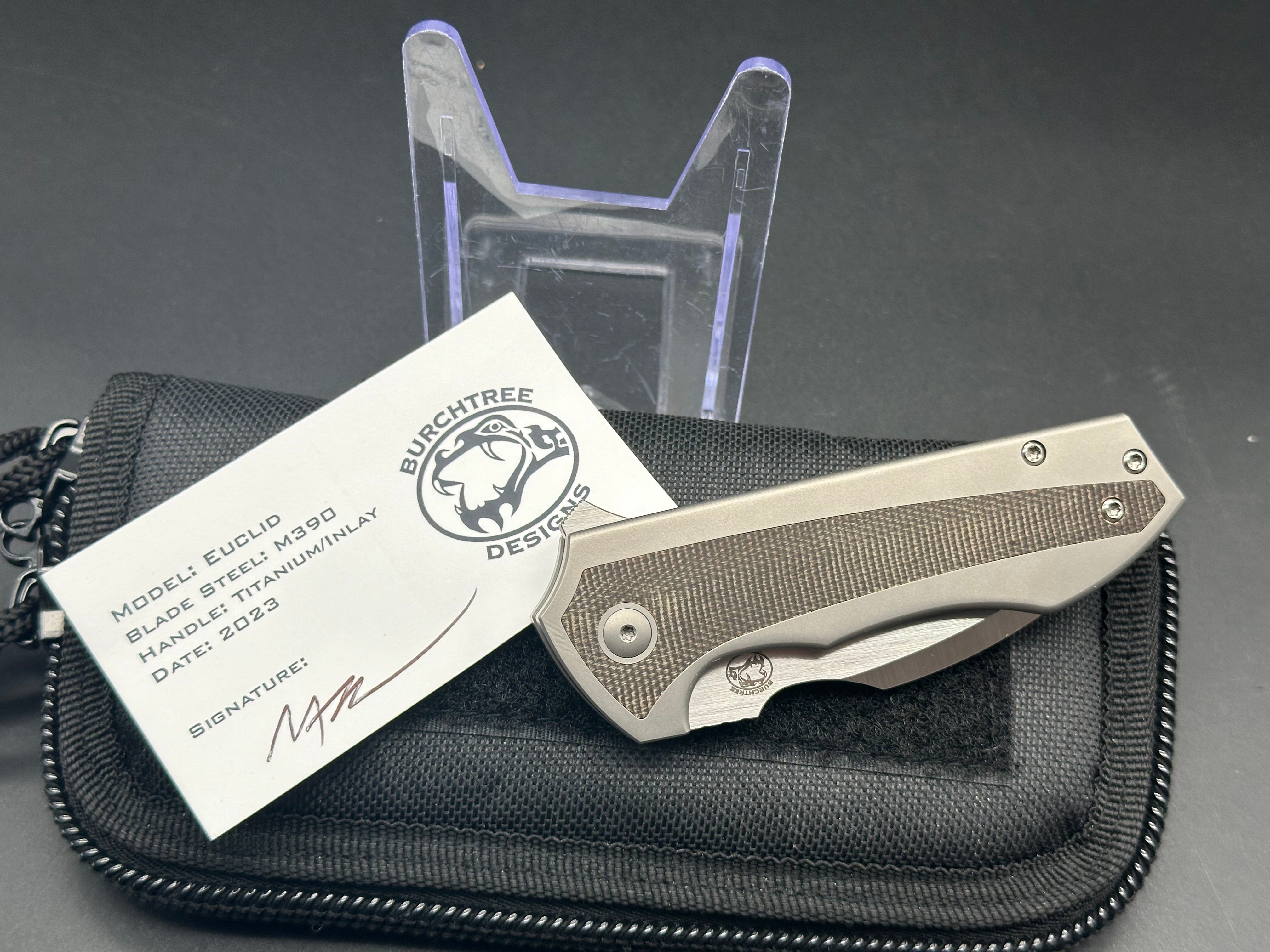 Burchtree Designs Euclid Green Micarta M390 Pocket Knife - High-Quality EDC Folding Knife for Outdoor, Camping, and Everyday Carry