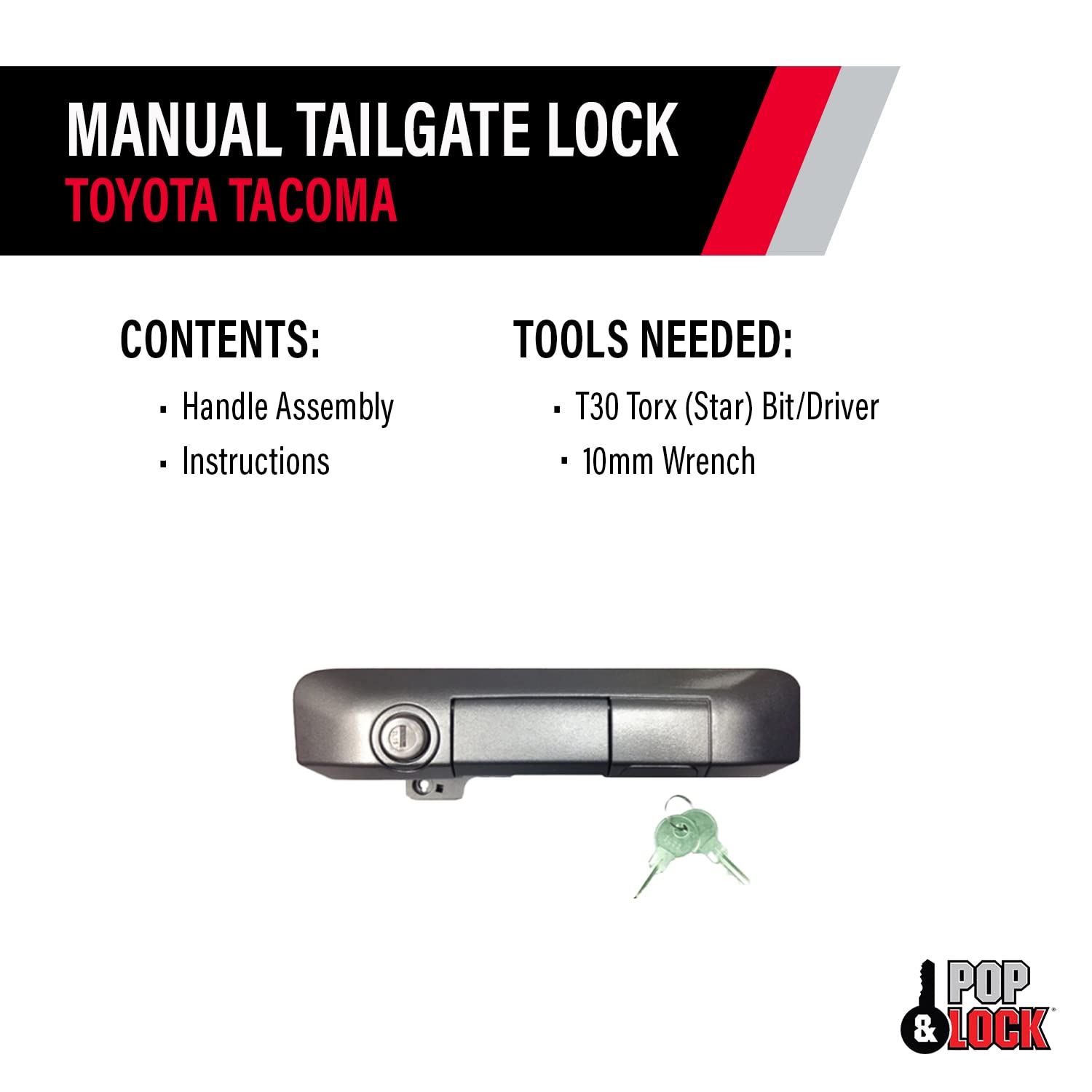 Pop & Lock PL5508 Manual Tailgate Lock for Toyota Tacoma (2005-2023) - Silver Sky Metallic | Secure Truck Bed | Anti-Theft Protection for Tools & Equipment