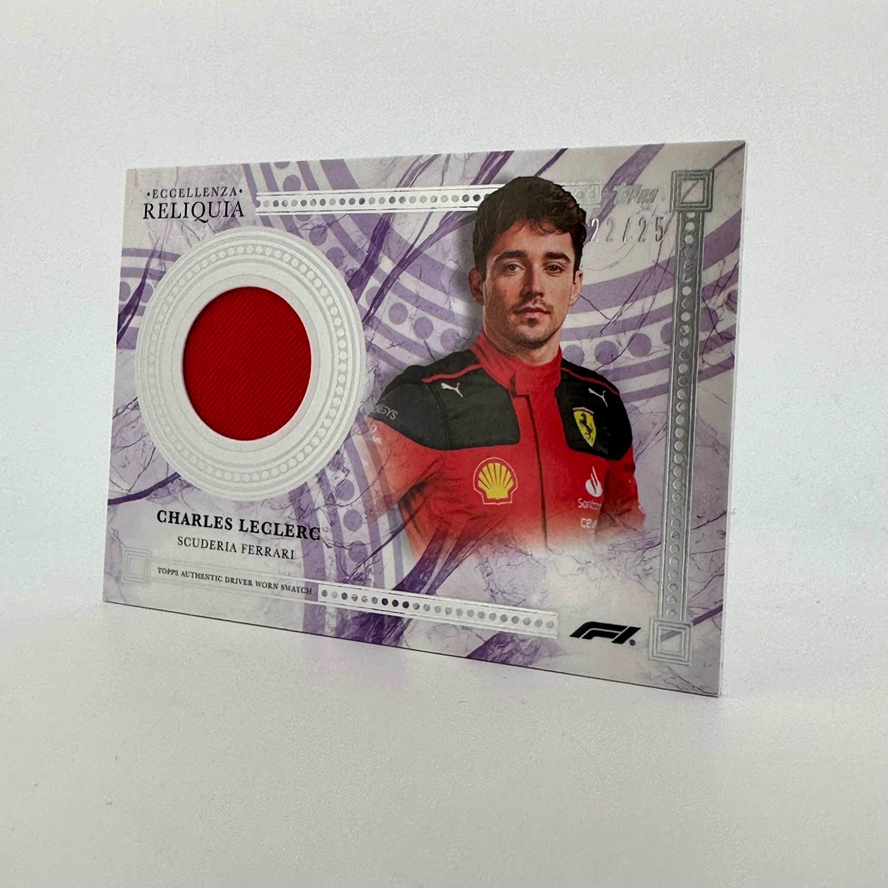 2023 Topps Eccellenza Reliquia Charles Leclerc Purple Racing Card - 22/25 Limited Edition - Perfect for F1 Collectors, Sports Memorabilia Displays, and Racing Fan Gifts