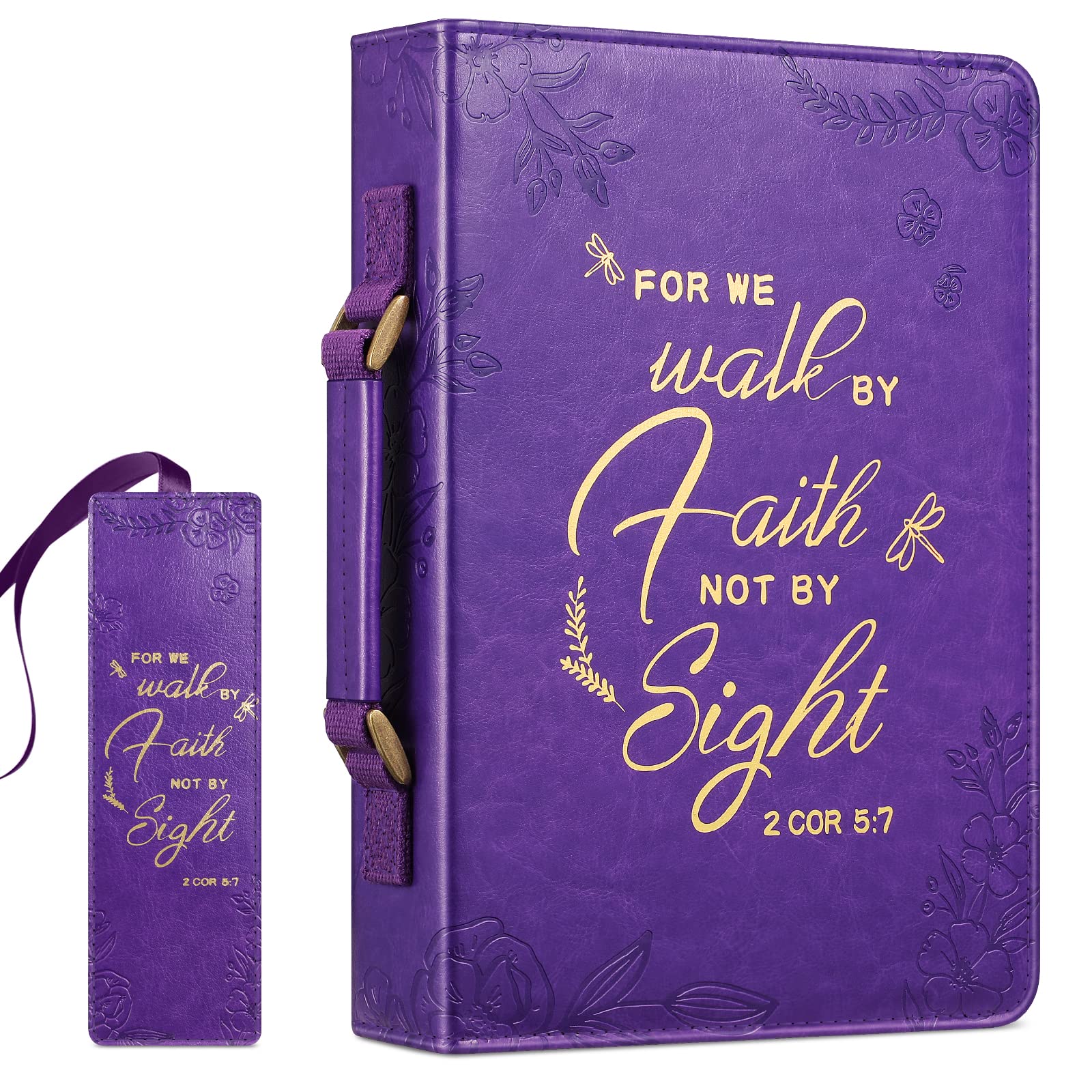 FINPAC Large Classic Vegan Leather Bible Cover with Handle - Protective Bible Carrying Case for Church, Travel & Daily Use - Perfect Gift for Women, Mothers & Friends (Purple)