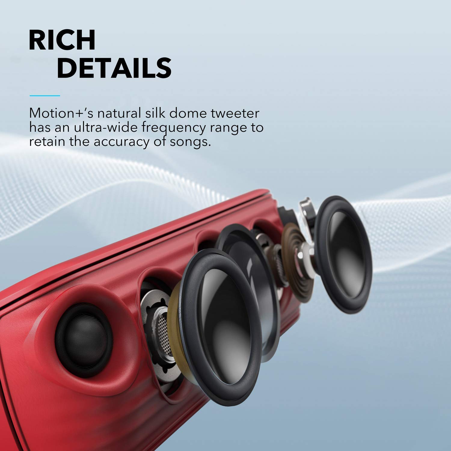 Anker Soundcore Motion+ Bluetooth Speaker - 30W Hi-Res Audio, Deep Bass & Crisp Treble, Wireless HiFi with App Control, Custom EQ, 12H Playtime, IPX7 Waterproof, USB-C (Renewed, Red) - Perfect for Outdoor Adventures, Pool Parties & Home Entertainment
