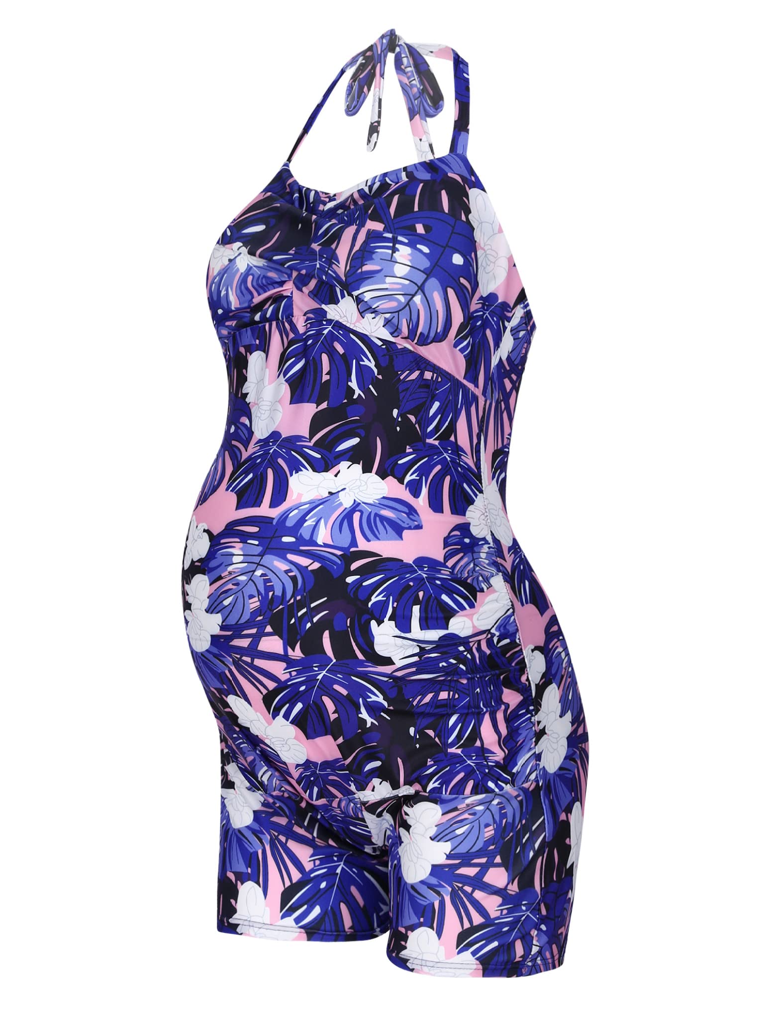 Maternity Ruched One Piece Swimsuit - Halter Boyleg Pregnancy Monokini Bathing Suit for Women | Perfect for Beach, Pool & Maternity Photoshoots