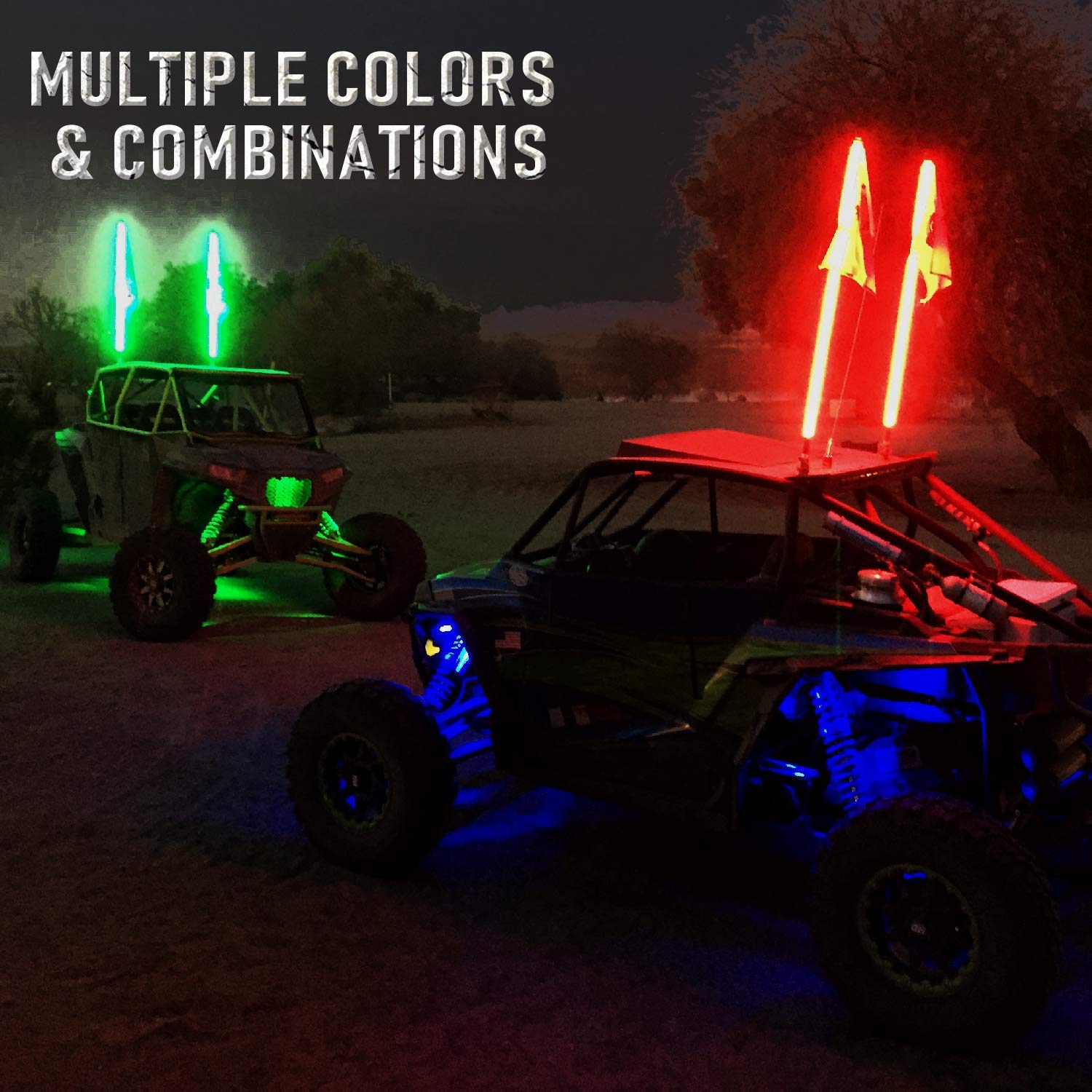 YCHOW-TECH 2PCS 4FT RGB LED Whip Lights for UTV/ATV/Dune Buggy - Remote Control with 600+ Color Modes, Chasing & Dancing Effects - Perfect for Off-Road Adventures, Night Riding & Party Lighting
