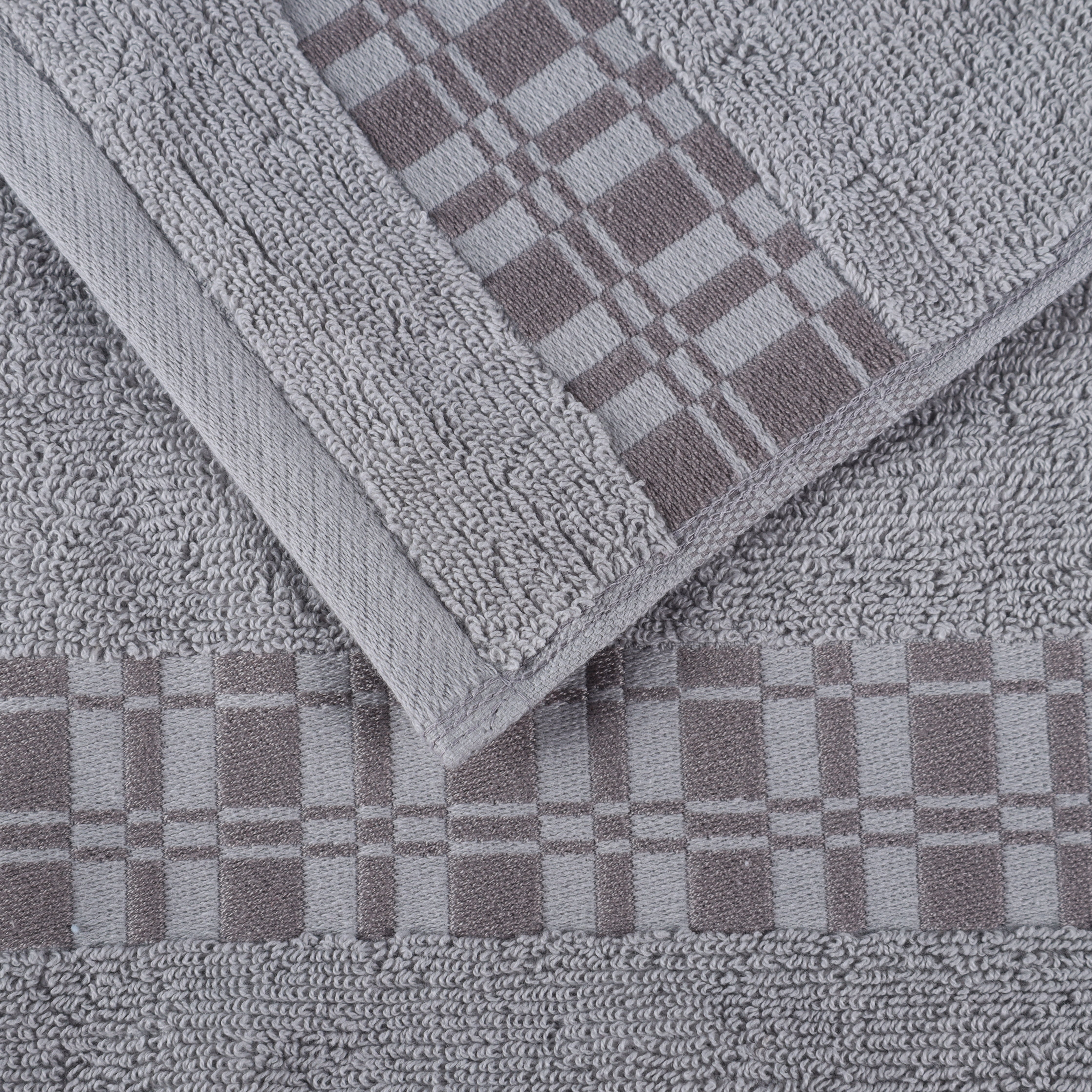 Larissa Cotton Geometric Embroidered Border 6-Piece Bath Towel Set | Soft & Absorbent Luxury Towels for Bathroom, Spa & Guest Use