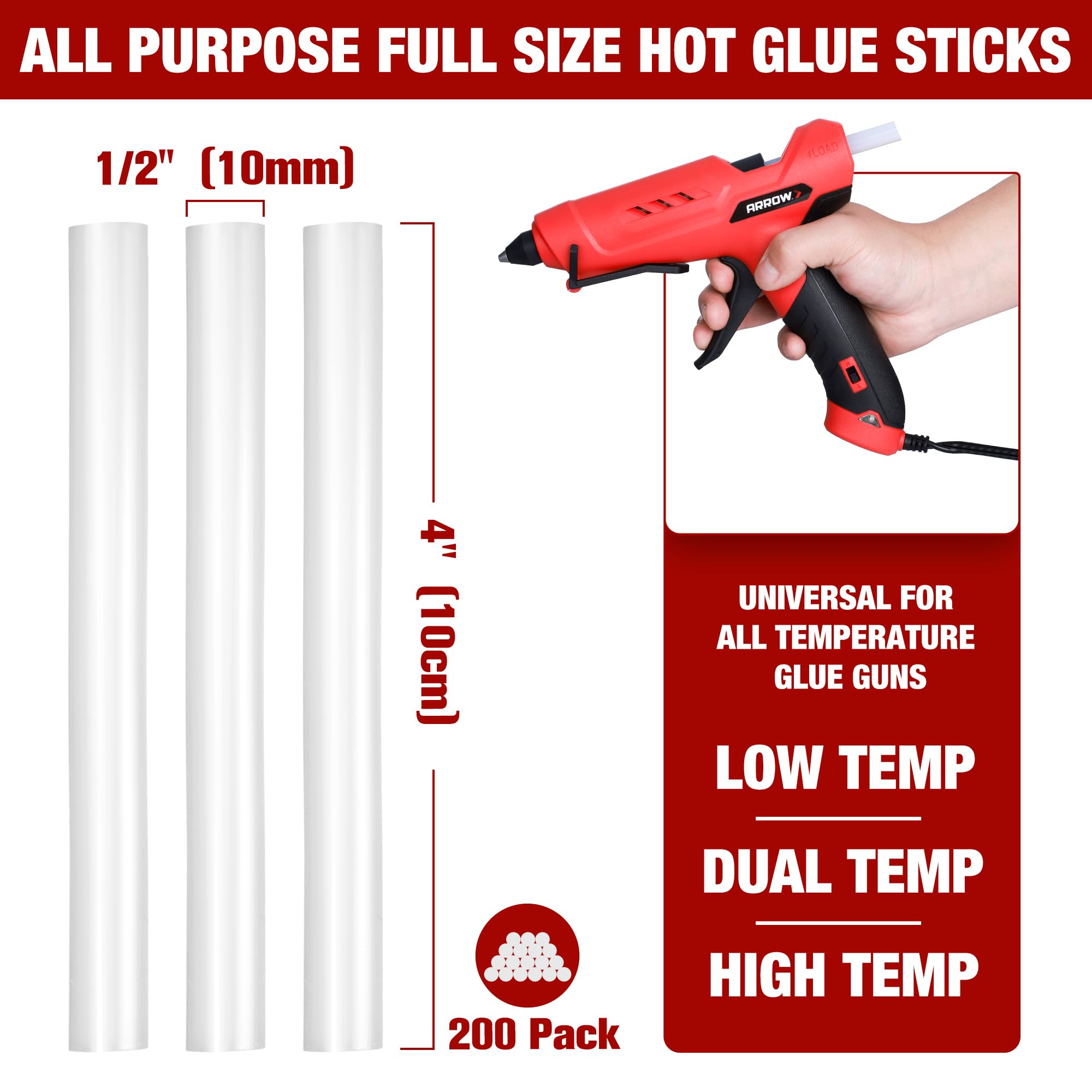 Arrow 200-Pack Full Size Hot Glue Sticks - 4