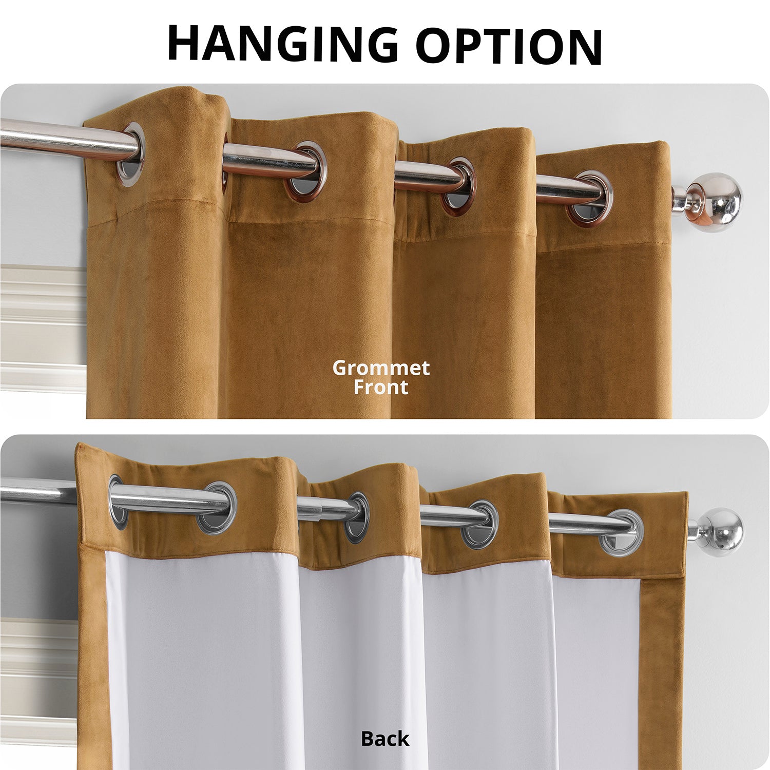 Amber Gold Grommet Blackout Curtains for Bedroom - Thermal Insulated Velvet Drapes with Signature Design, Perfect for Home Theater, Nursery & Light Control