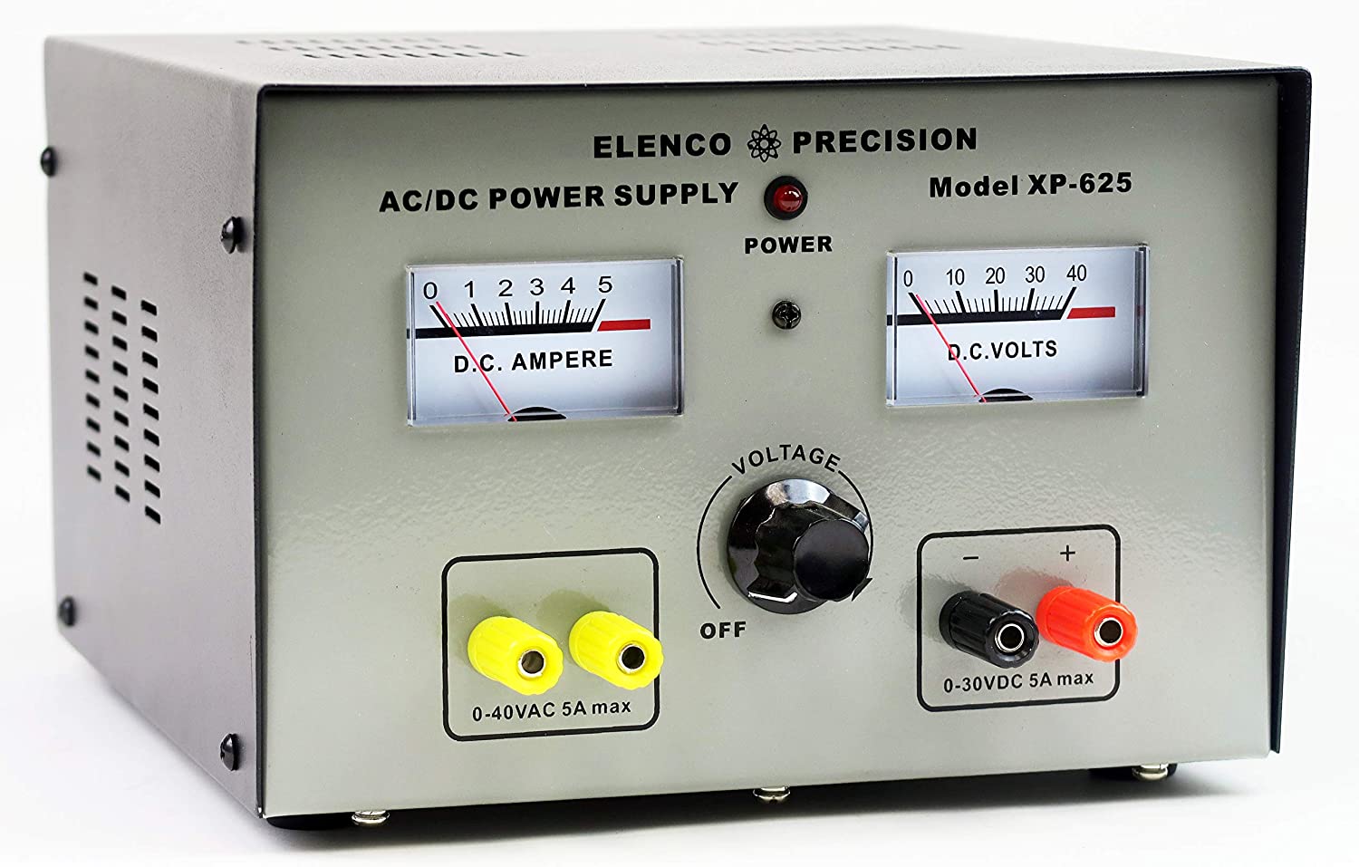Elenco XP 625 Adjustable AC/DC Power Supply with Variable Voltage - Perfect for Electronics Testing, DIY Projects & Lab Experiments
