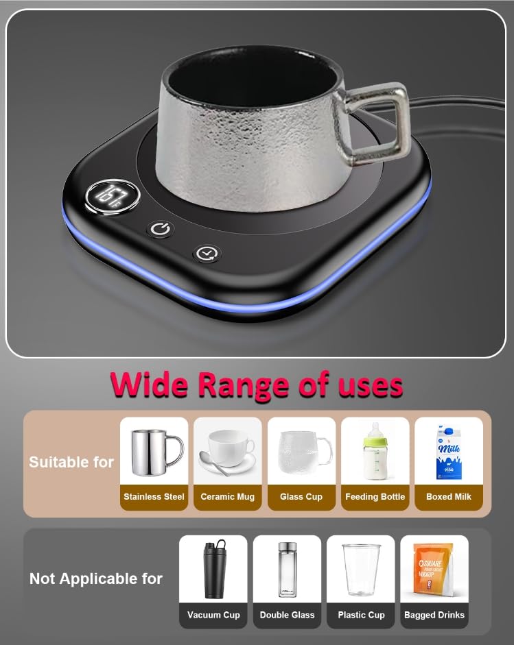 40W Smart Coffee Mug Warmer with Temperature Display & Auto Shut Off - 3 Heat Settings & 1-12H Timer - Electric Beverage Warmer for Coffee, Tea, Milk, Hot Chocolate - Perfect for Office Desk, Home Use & Gift Giving