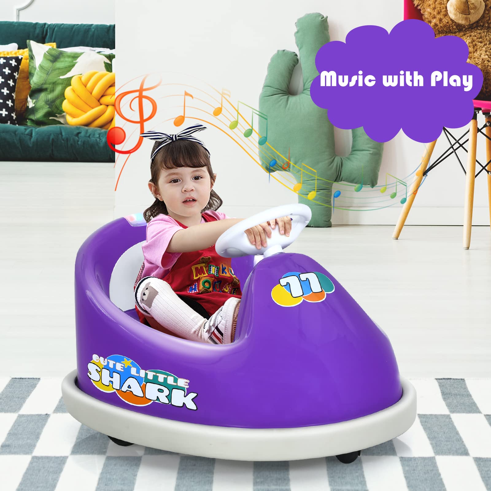 INFANS 6V Kids Electric Ride On Car with 360° Spin, Remote Control, LED Lights & Bluetooth - Rechargeable Bumper Toy Vehicle for Boys & Girls (Purple) | Perfect for Indoor Play, Backyard Fun & Birthday Gifts