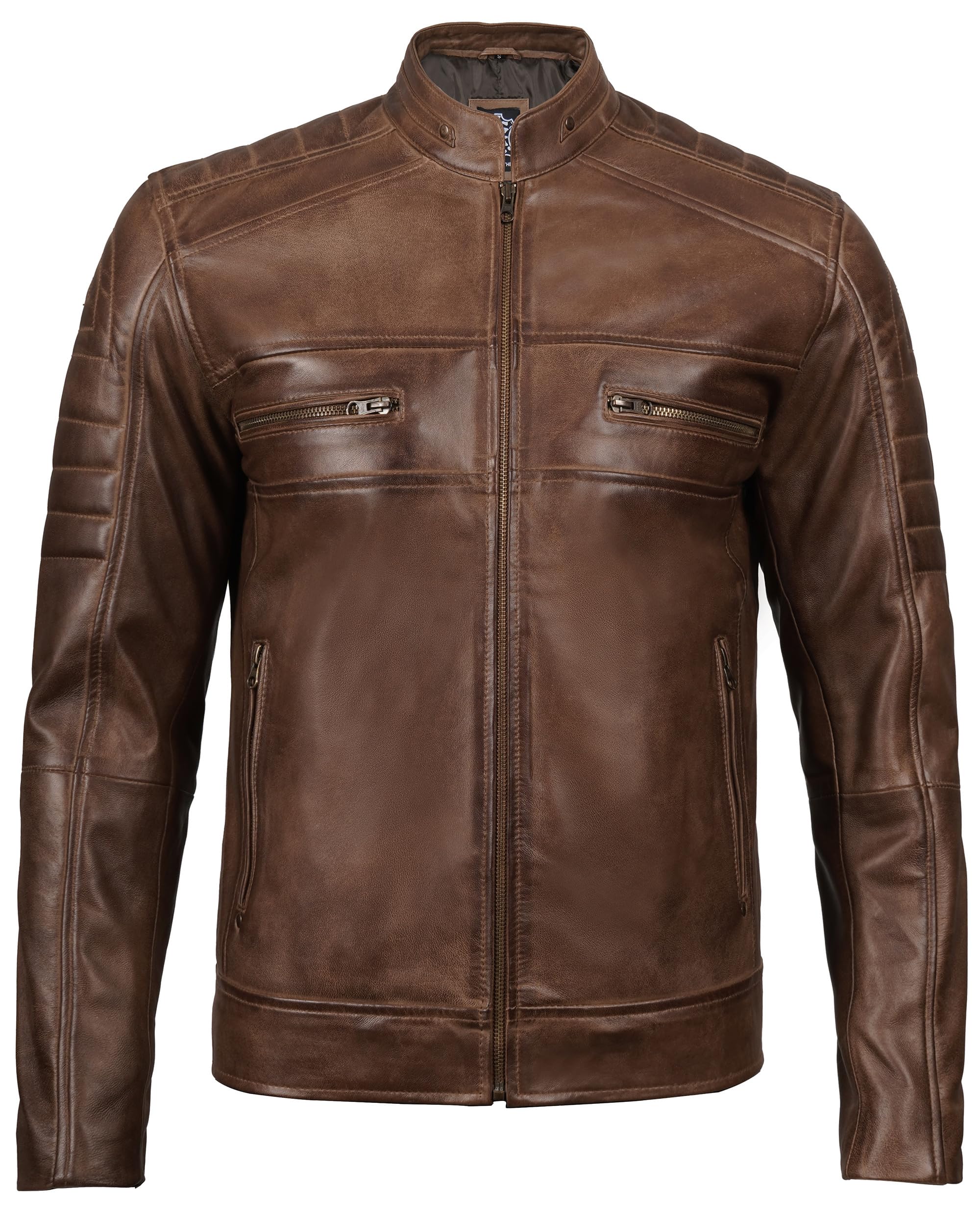 Decrum Men's Real Lambskin Leather Jacket - Cafe Racer Style Fashion Biker Jacket for Men | Perfect for Motorcycle Riding, Casual Outfits & Night Out