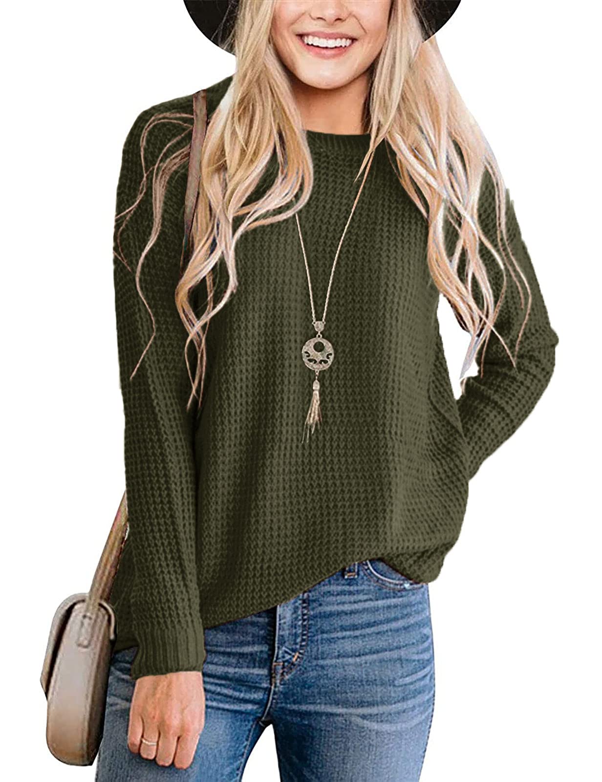 TECREW Women's Waffle Knit Pullover Sweater - Soft Long Sleeve Casual Jumper Top for Fall & Winter | Cozy Loungewear, Office Wear & Weekend Outfits