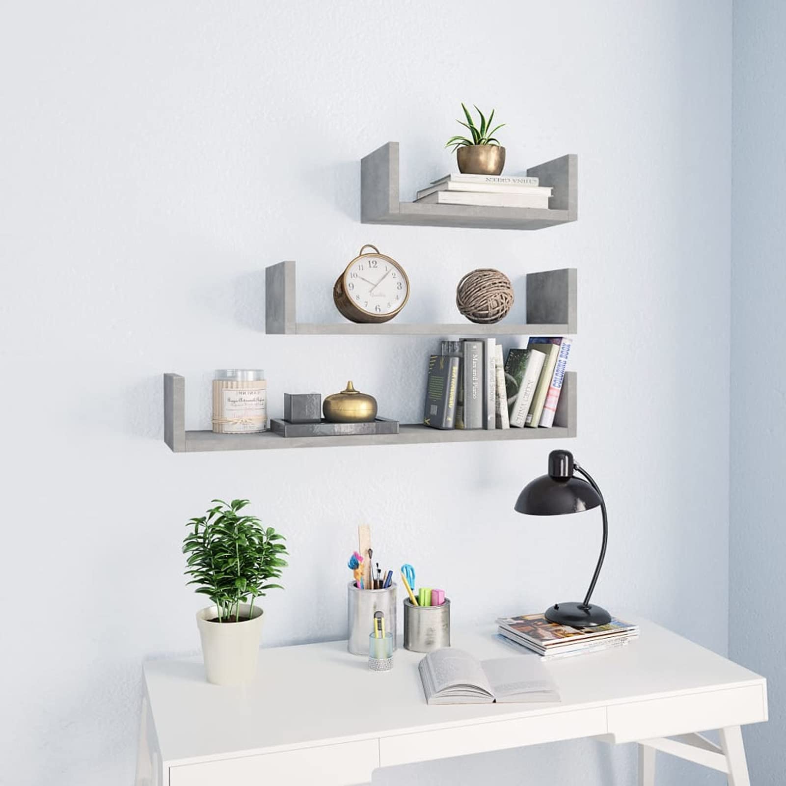 Tidyard 3-Piece Floating Shelves Set - Chipboard Wall Mounted Display Shelves for Collectibles, Photos & Decor - Concrete Gray - Perfect for Living Room, Bedroom, Home & Office Organization & Storage