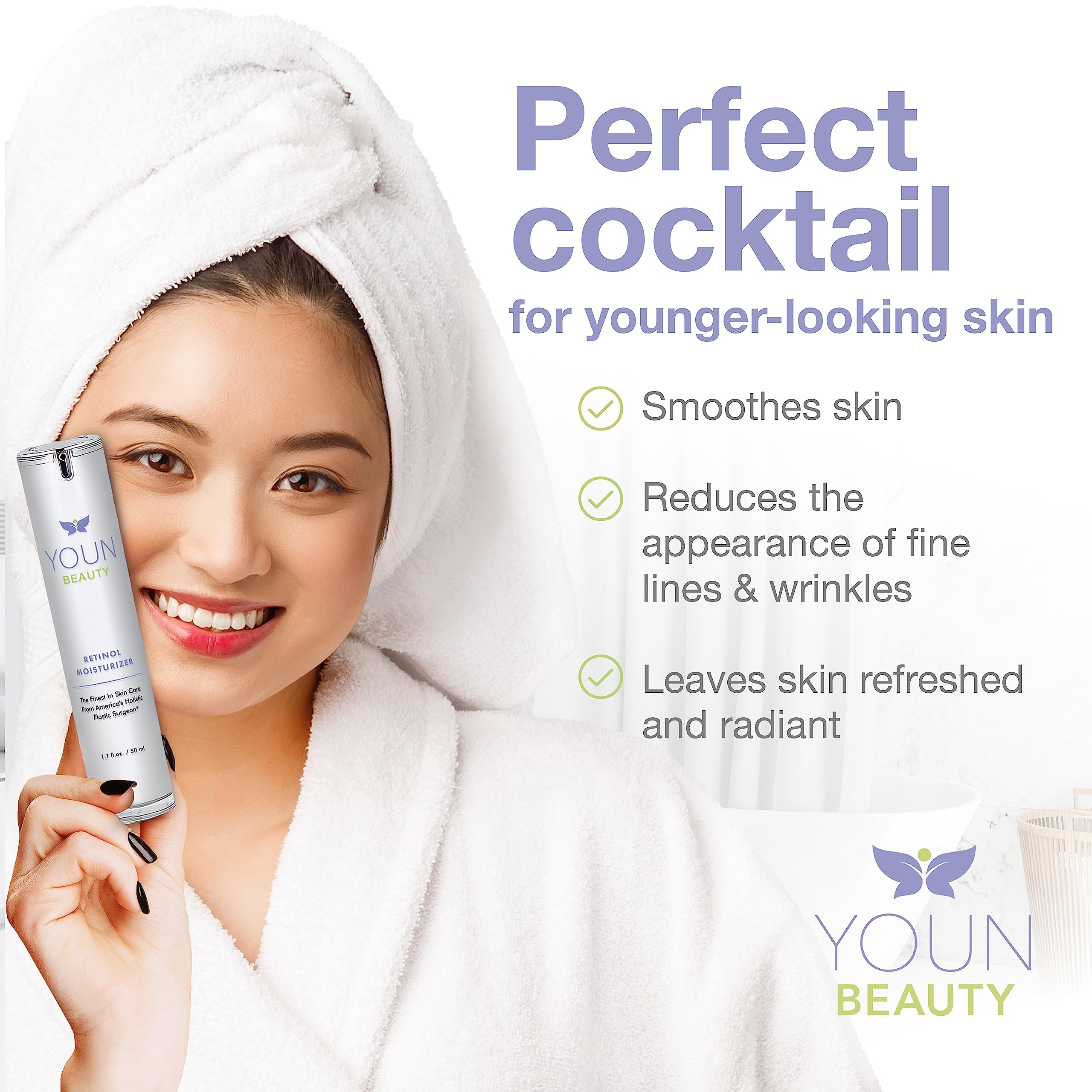 YOUN Beauty 2.5% Retinol Night Cream - Anti-Aging Face Moisturizer with Hyaluronic Acid, Vitamin E & Green Tea | Paraben-Free, Dermatologist-Recommended for Skin Renewal & Wrinkle Reduction | Perfect for Nighttime Skincare Routine (50ml)