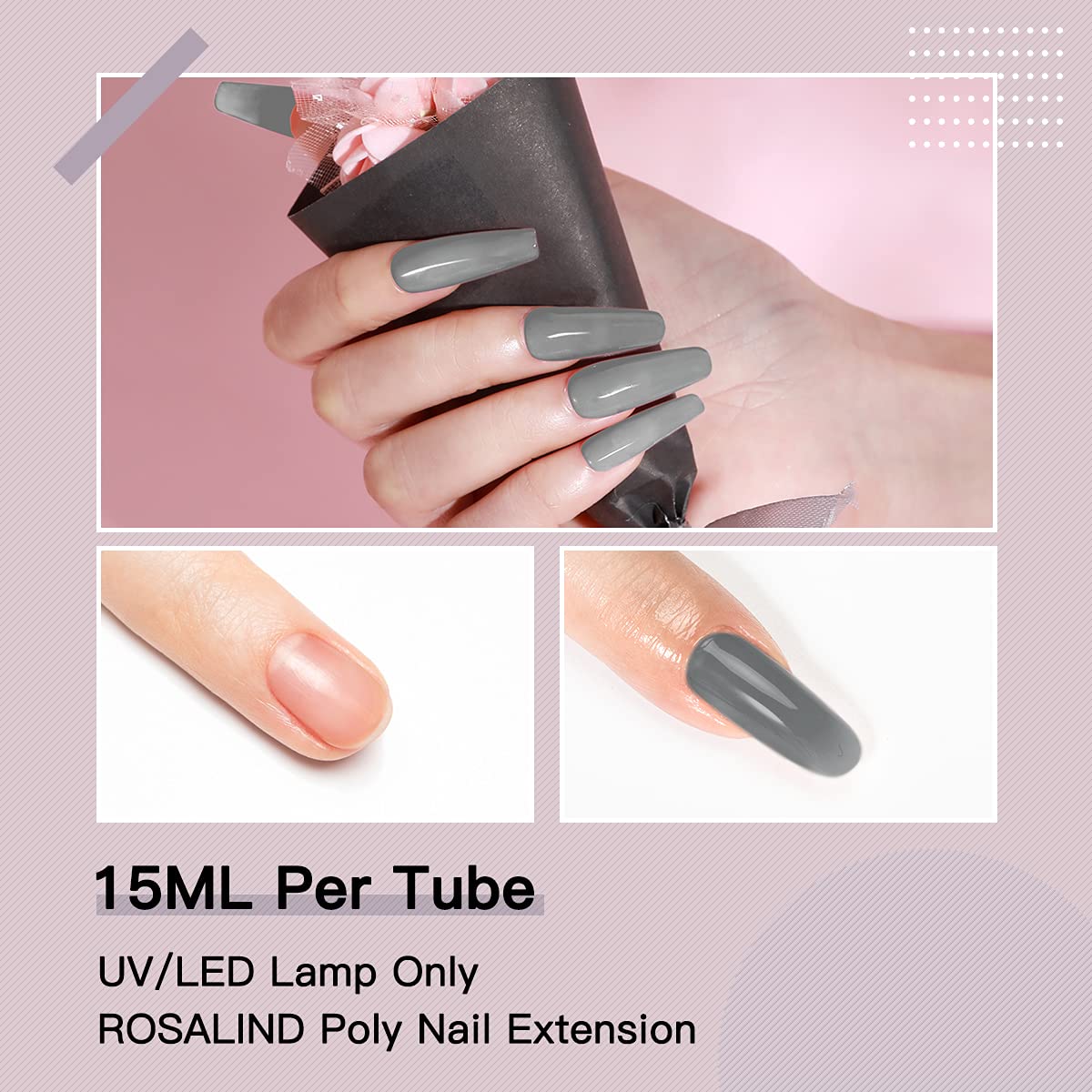 ROSALIND 6-Piece 15ML Semi-Permanent Poly Nail Gel Extension Kit - Professional UV/LED Gel Polish Set for Long-Lasting Manicures | Perfect for Salon, Home Use & Nail Art Designs
