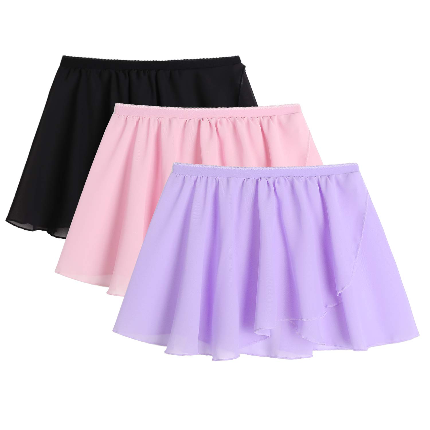 Zaclotre 3 Pack Girls Ballet Skirts - Toddler & Kids Chiffon Wrap Dance Skirt - Soft Ballet Tutu for Class, Recital, Performance, Play - Birthday Party, Photo Shoot, Costume Dress Up