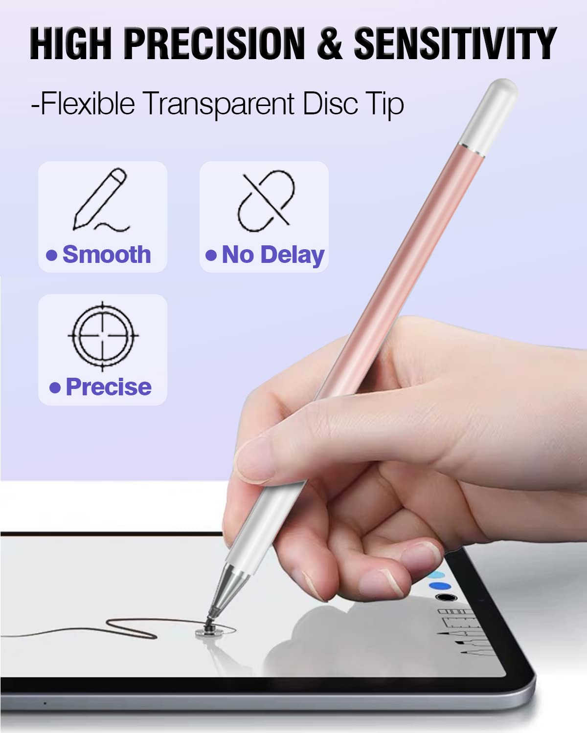 2-in-1 High Precision Stylus Pen for iPad & Android Tablets - Universal Touch Screen Stylus Compatible with iPhone, iPad, Microsoft Surface (3 Pack - Blue, Pink, Purple) - Perfect for Drawing, Note Taking & Digital Signatures