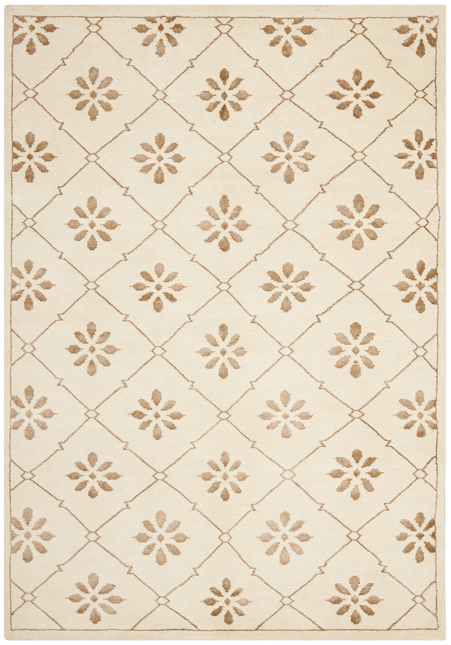 SAFAVIEH Mosaic Collection Hand-Knotted Wool & Viscose Area Rug - 5' x 8' Cream & Light Brown Oriental Rug for Living Room, Bedroom, Dining Room - Durable High Traffic Floor Covering for Home Decor (MOS154A)