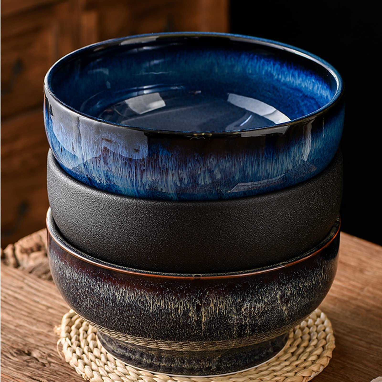 Salad Bowls Ceramic Soup Bowls - Porcelain Salad & Ramen Bowls, Large Cereal Bowls for Kitchen - Perfect for Soups, Salads, Ramen, and Breakfast Cereals (Color: A)