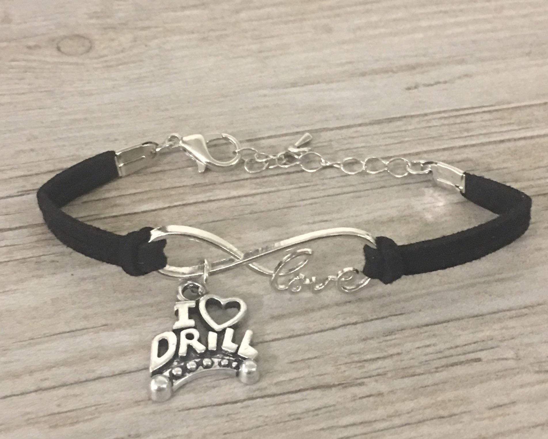 Sportybella Drill Team Charm Bracelet - Dance Team Jewelry for Girls - Black Beaded Cheerleader Bracelet - Perfect Gift for Drill Team Members & Dance Competitions