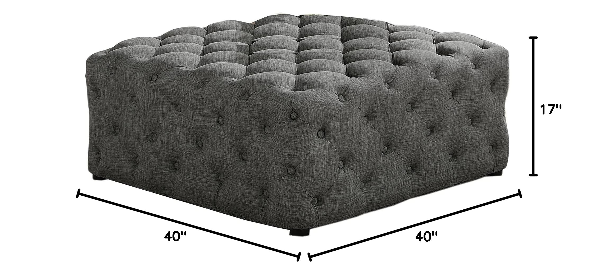 Sherlyn Tufted Square Ottoman Footstool - Premium Grey Linen Upholstered Furniture for Living Room, Bedroom & Office - Comfortable Footrest, Storage Bench & Stylish Home Decor