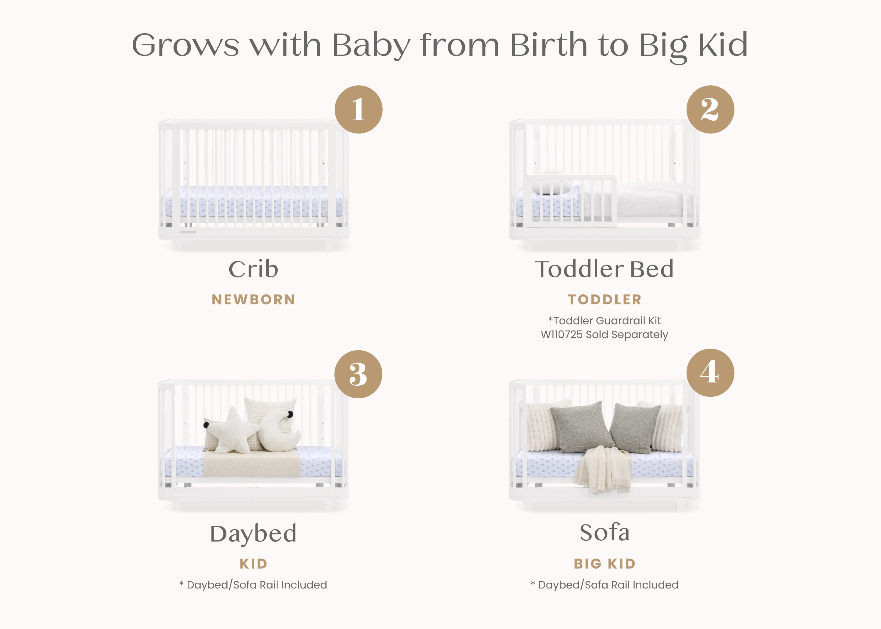 Nest 4-in-1 Convertible Baby Crib - Toddler Bed, Daybed & Full-Size Bed - Safe Nursery Furniture for Newborn to Teen - Perfect for Bedrooms, Daycare & Guest Rooms