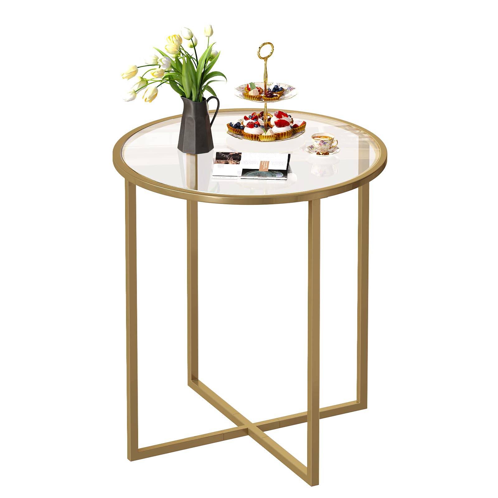 SAYGOER 26.7'' Round Glass Dining Table - Modern Small Kitchen Table for 2, Space Saving Design with Gold Frame, Easy Assembly | Perfect for Breakfast Nook, Small Apartments & Cozy Dining Spaces