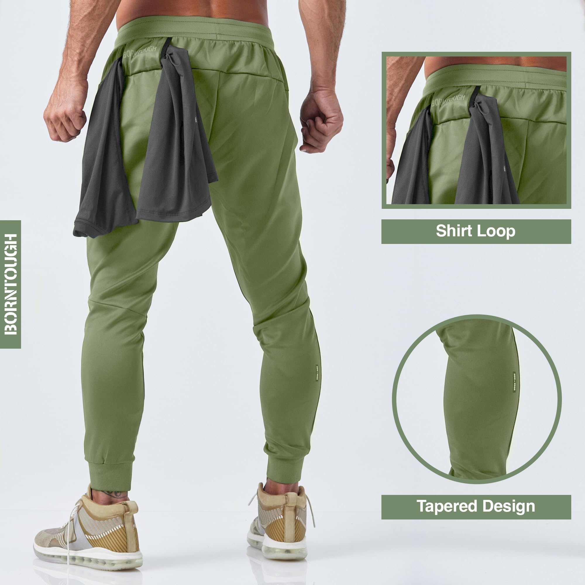 Born Tough Men's Workout Joggers - Tapered Gym Pants with Zipper Pockets for Bodybuilding, Running & Training | Durable Athletic Sweatpants for Gym, Jogging & Casual Wear