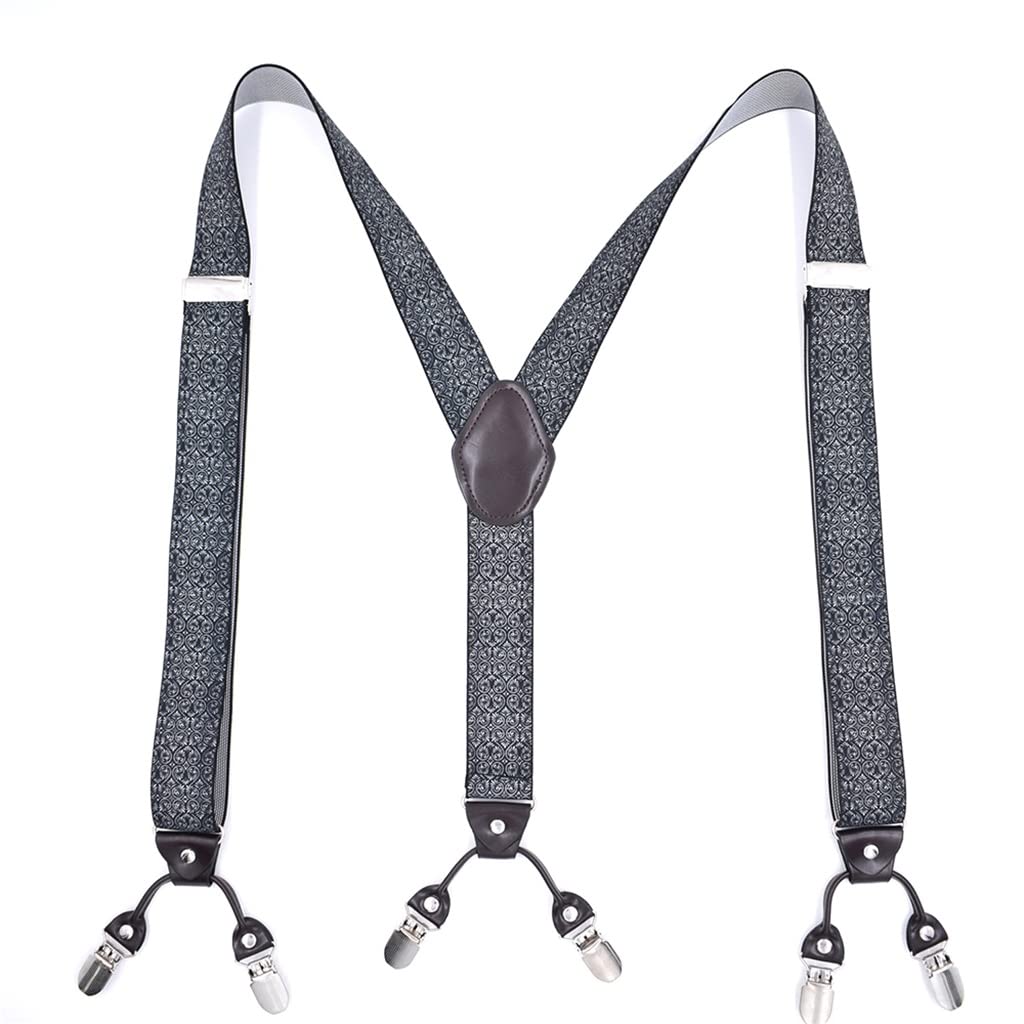 Vintage Leather Suspenders for Men - Adjustable Y-Back Braces with 6 Clips - Heavy Duty Formal Suspenders for Wedding, Tuxedo & Business Attire - Perfect Gift for Father, Husband & Groomsmen (Black, One Size) | Ideal for Weddings, Parties, Office Wear & Special Occasions