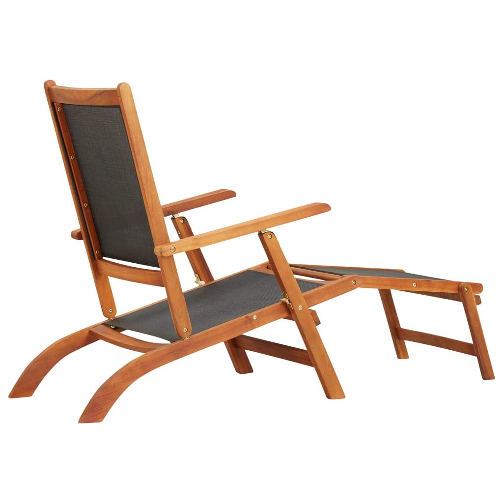 Premium Acacia Wood Outdoor Chaise Lounge - Textilene Sun Lounger for Poolside, Beach, Garden, Balcony & Patio | Weather-Resistant Relaxation Chair for Sunbathing & Lounging