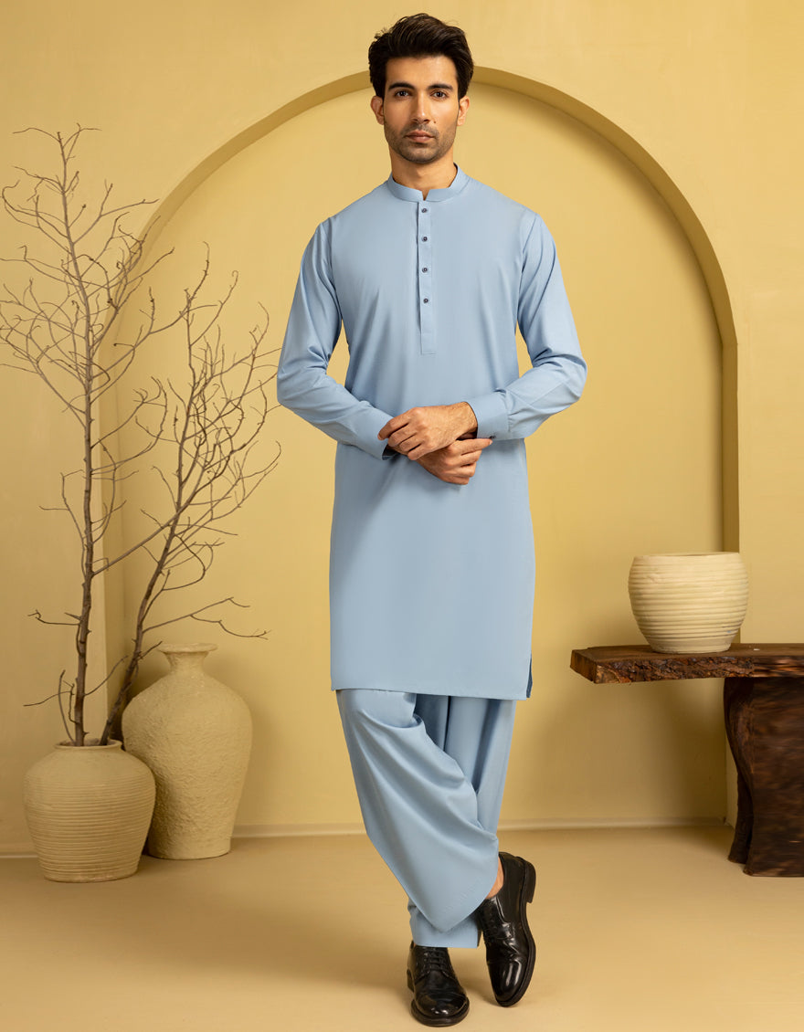 Blended Sky Blue Unstitched Suit by J. Junaid Jamshed - Premium Pakistani Formal Wear for Weddings & Special Occasions