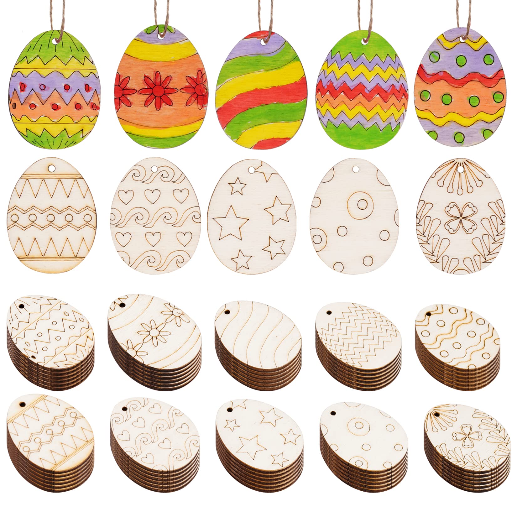 Yookat 200-Piece Unfinished Wooden Easter Egg Cutouts - DIY Painting Crafts, Easter Ornaments & Home Decor - Perfect for Easter Party Decorations, Kids Art Projects, and Holiday Crafting Activities