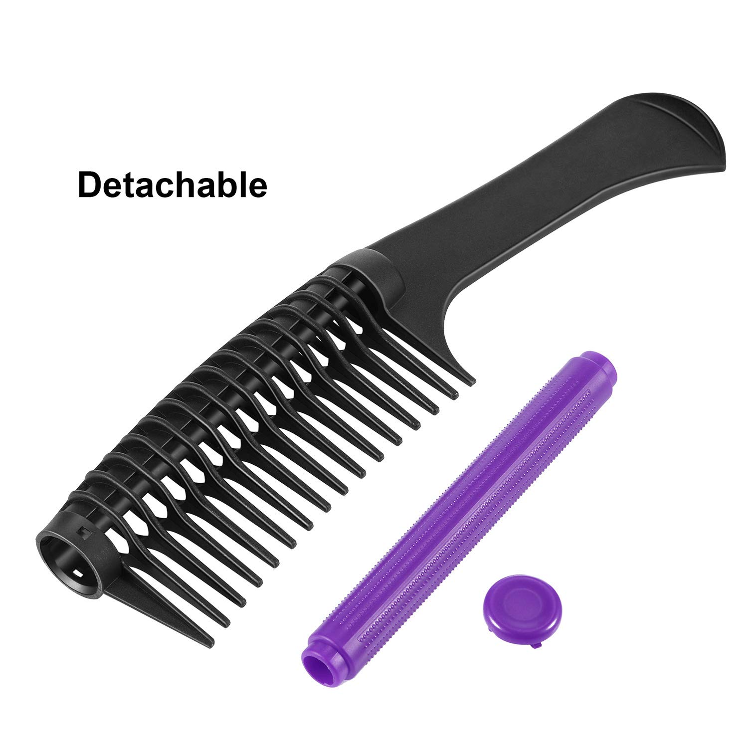 3 Pack Hair Combs with Rollers - Detangling & Anti-Splicing Salon Combs for Barber, Hair Dye & Styling - Black & Purple Professional Hair Tools for Smooth Blowouts & Color Application
