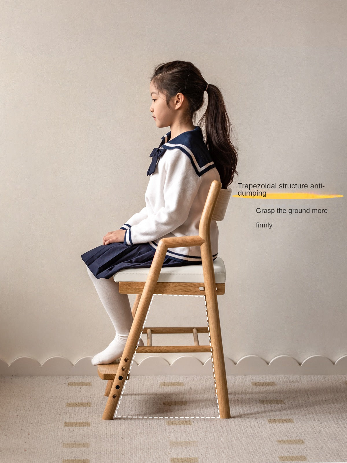 Adjustable Height Oak Solid Wood Kids Chair - Sturdy & Ergonomic Design for Study, Dining & Playtime