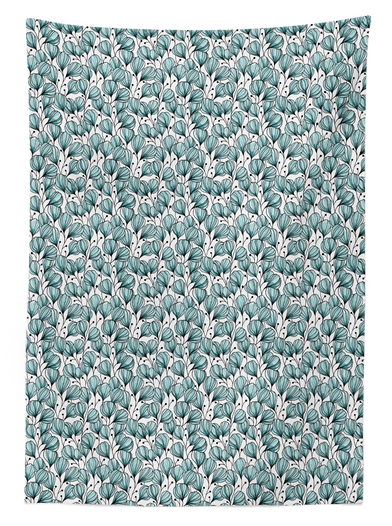 Ambesonne Floral Outdoor Tablecloth - Blue Doodle Style Flowers with Petals, Washable Picnic Table Cover 58