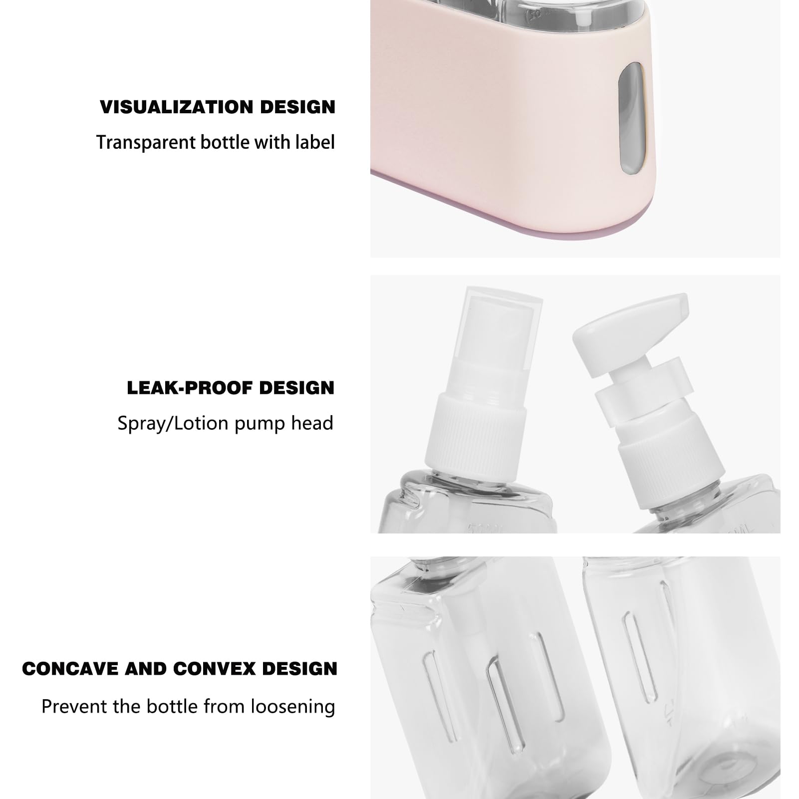 Leak Proof Travel Bottles Set - 3 in 1 Refillable Toiletry Containers with Secure Lids | TSA Approved Shampoo & Conditioner Bottles for Air Travel, Gym, Camping (Beige)