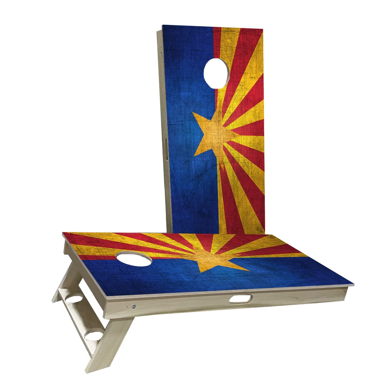 Arizona Flag Cornhole Game Set - 2 Boards & 8 Bags - Outdoor Tailgating, Backyard BBQ Party, College Game Day Fun - Choose Your Size & Accessories