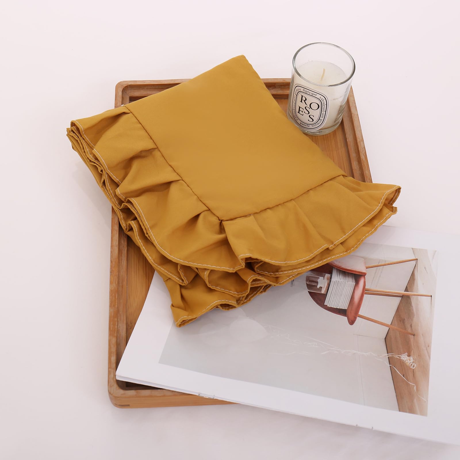 Merryword Mustard Yellow Ruffled Pillowcases Set of 2 - King Size Shabby Chic Pillow Shams with Fringe Design | Perfect for Bedroom Decor, Boho Home Accents & Cozy Farmhouse Style