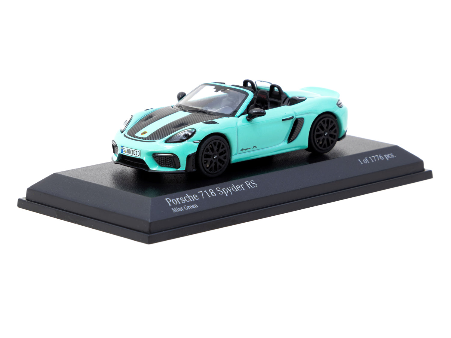 Minichamps X Tarmac Works 1/64 Scale Porsche 718 Spyder RS Diecast Model Car in Mint Green - COLLAB64 Series for Collectors & Display