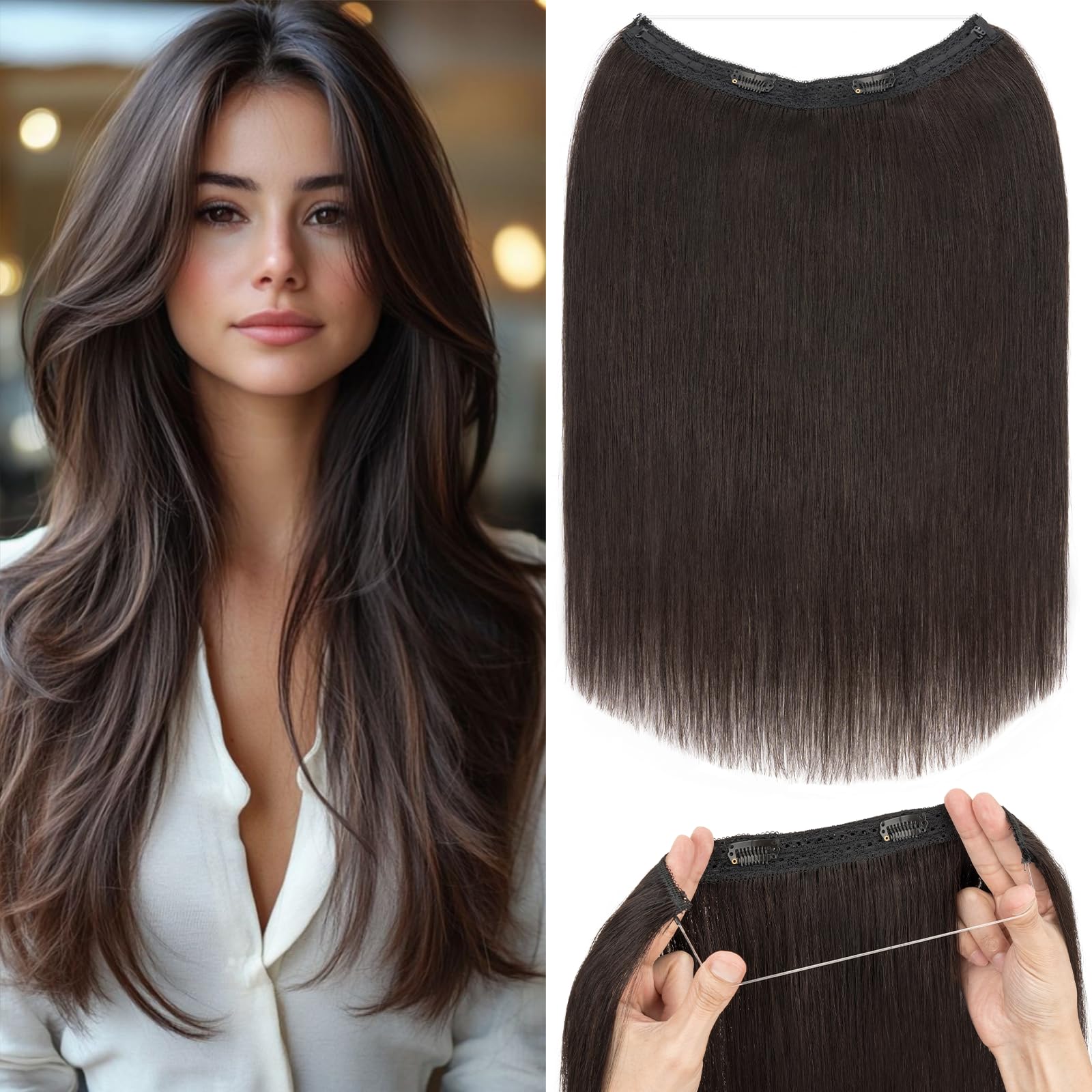 Premium 100% Human Hair Halo Extensions 22