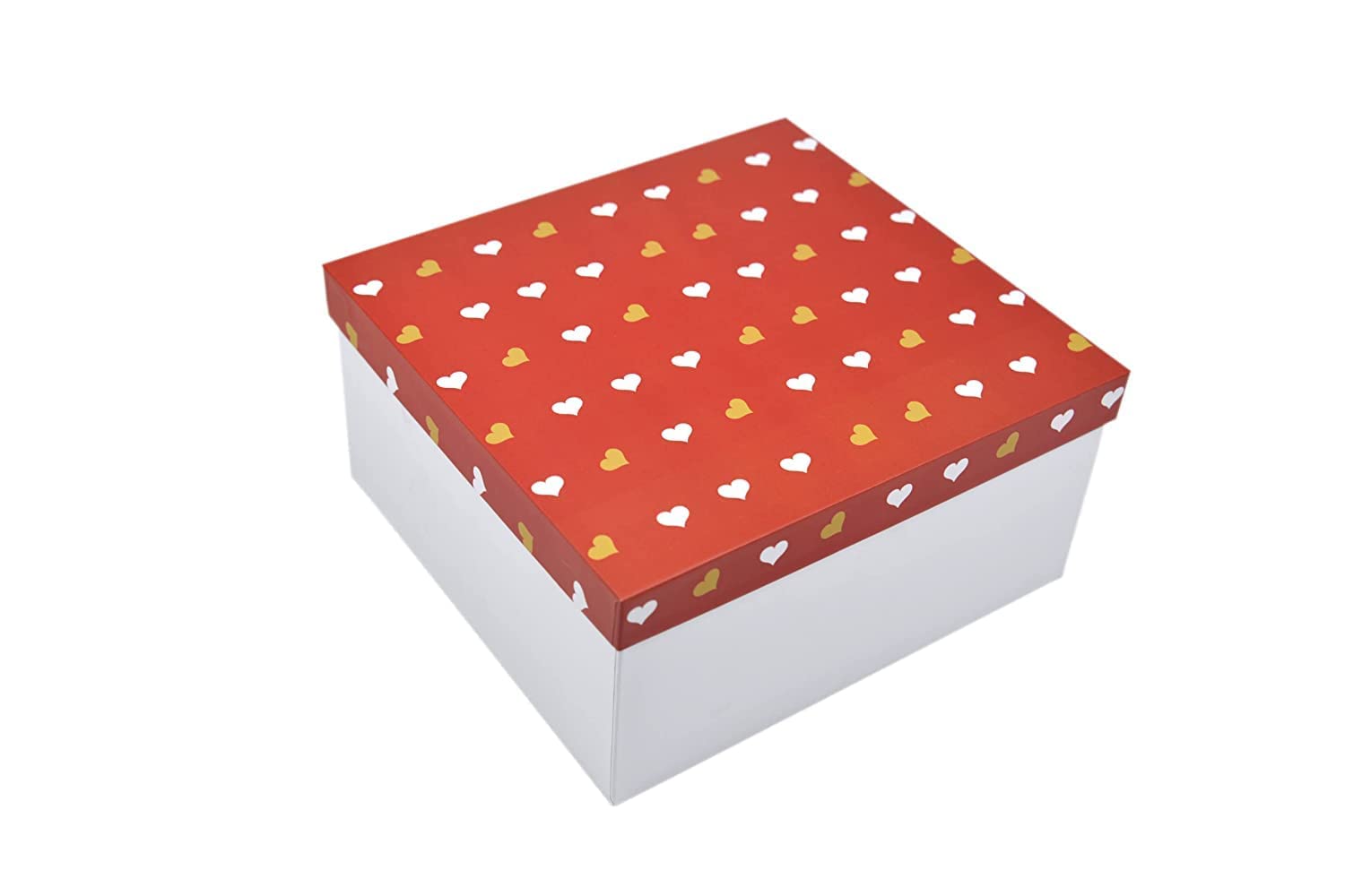Premium Rigid Gift Box with Red Hearts - 23x24x12cm Reusable Valentine's Day Packaging Box for Gifts, Hampers & Special Occasions | Perfect for Wedding Favors, Birthday Presents & Holiday Gift Giving
