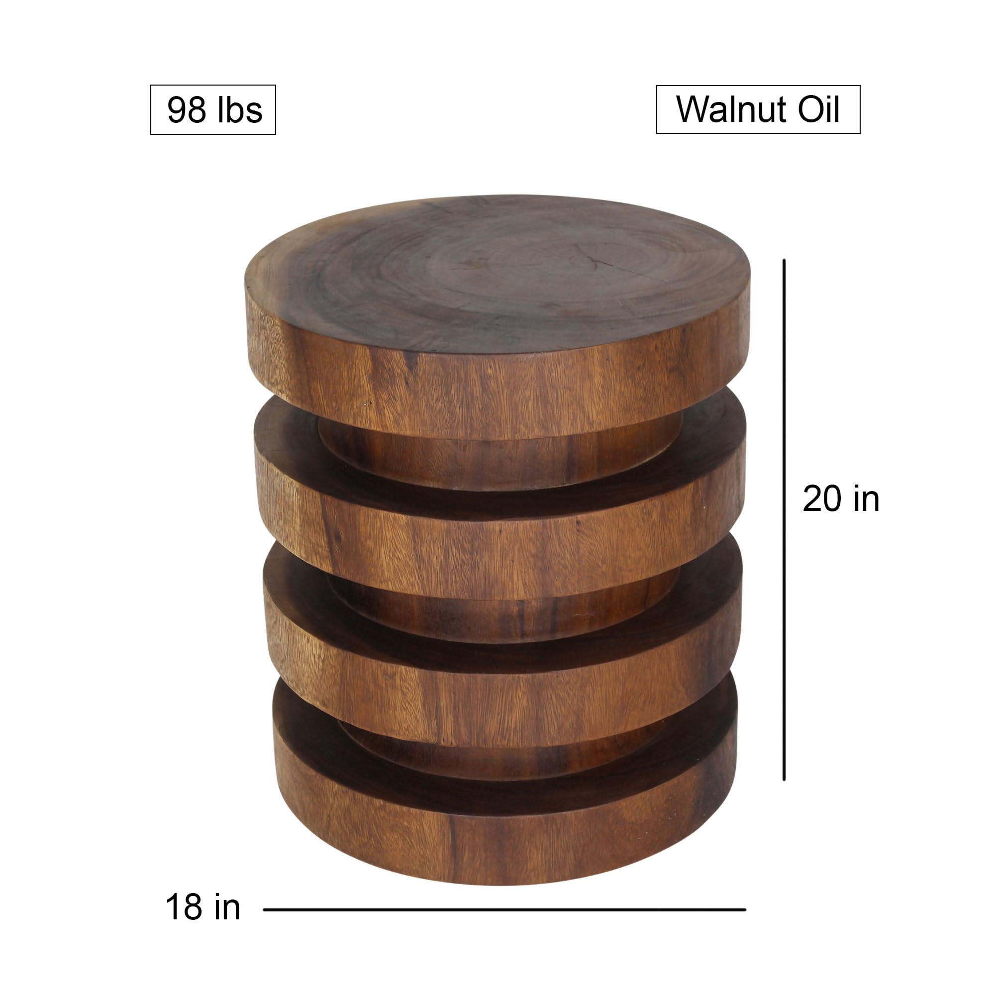 Haussmann® 18 Inch Walnut Wood Towering Rings Table - 20 Inch Height - Oil Finish - Perfect for Living Room, Dining Room, or Office Decor
