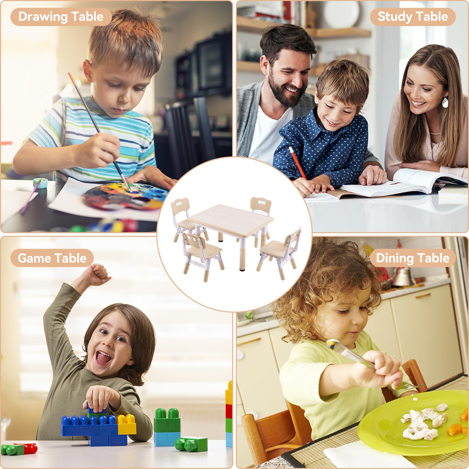 **Height-Adjustable Kids Table and 4 Chairs Set – Toddler Activity Table with Graffiti Desktop (31.5