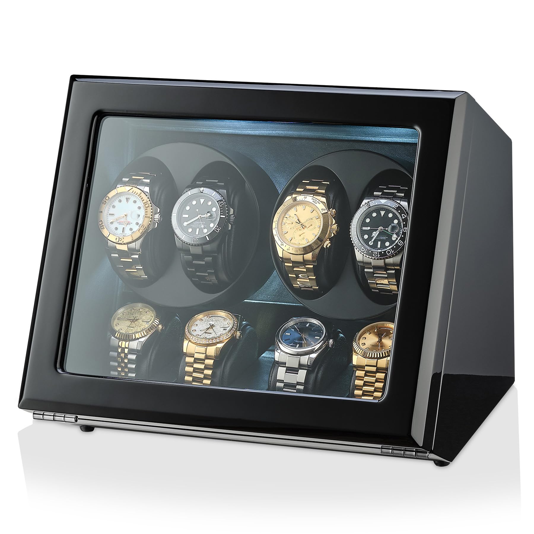 TIMECUBE Automatic Watch Winder for Men - 4 Watch Storage Box with LED Light & Smart Motor Stop - Perfect for Rolex, Omega Luxury Watches - Home Office & Travel Use