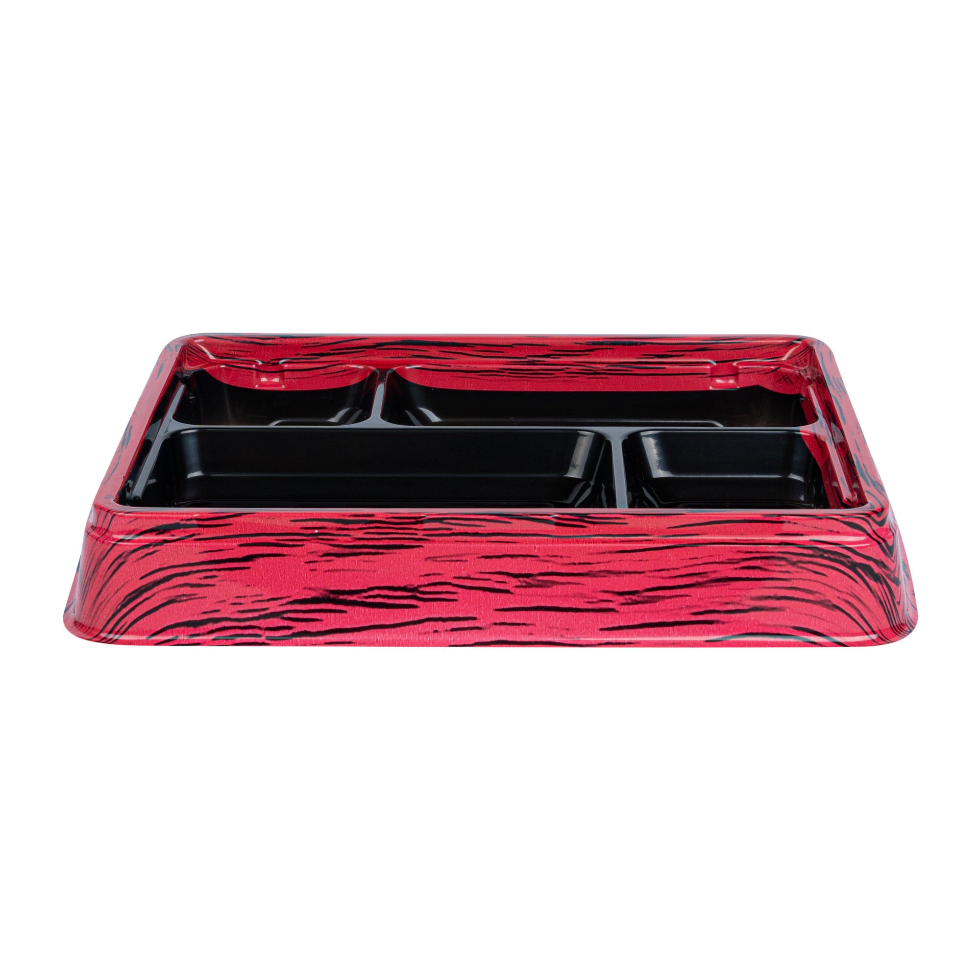 Bento Tek 15 oz Rectangle Red and Black Plastic Bento Box with 4 Compartments | 8.75