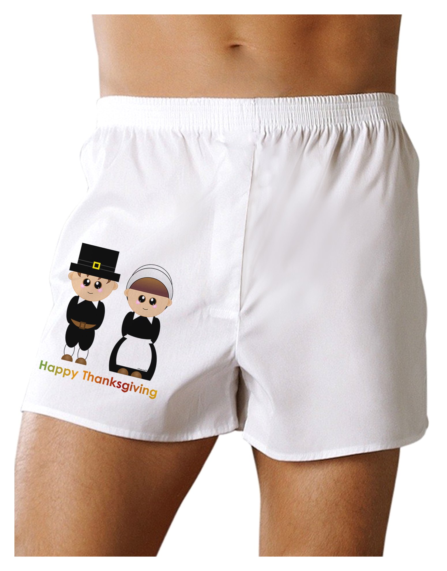 Funny Thanksgiving Boxer Shorts - Cute Pilgrim Couple Design - Comfortable Holiday Underwear for Men - Perfect for Thanksgiving Parties & Family Gatherings