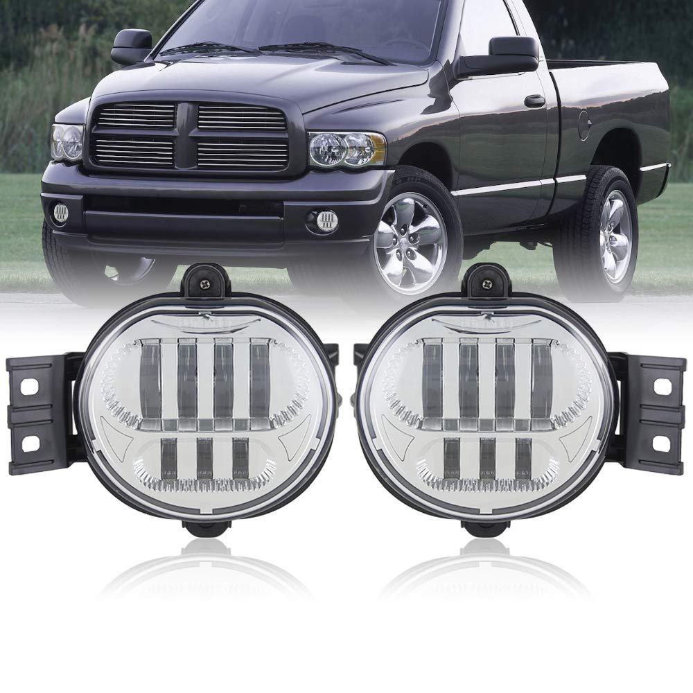 AKMTIES Chrome Ram Fog Lights for 2002-2008 Dodge Ram 1500 & 2003-2009 Ram 2500/3500 - LED Daytime Running Lights - Upgrade Your Truck's Front Lighting for Off-Road & Night Driving