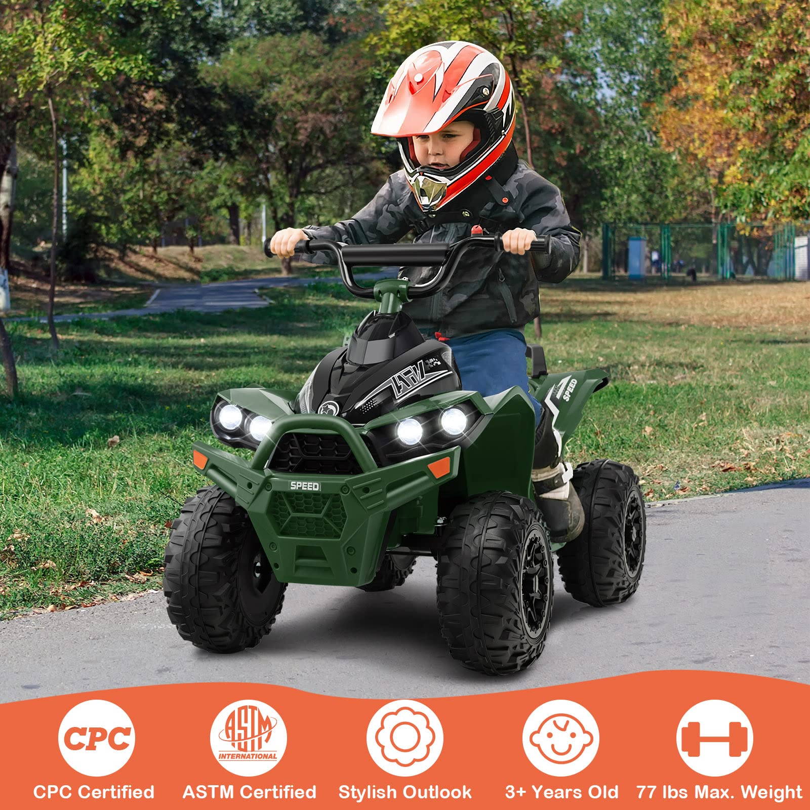 HONEY JOY 12V Kids Electric ATV Ride-On Car - Battery Powered 4 Wheeler with Tread Tires, Dual Speed, Horn & LED Lights - Perfect Gift for Boys & Girls (Green) | Outdoor Play & Backyard Adventure Vehicle