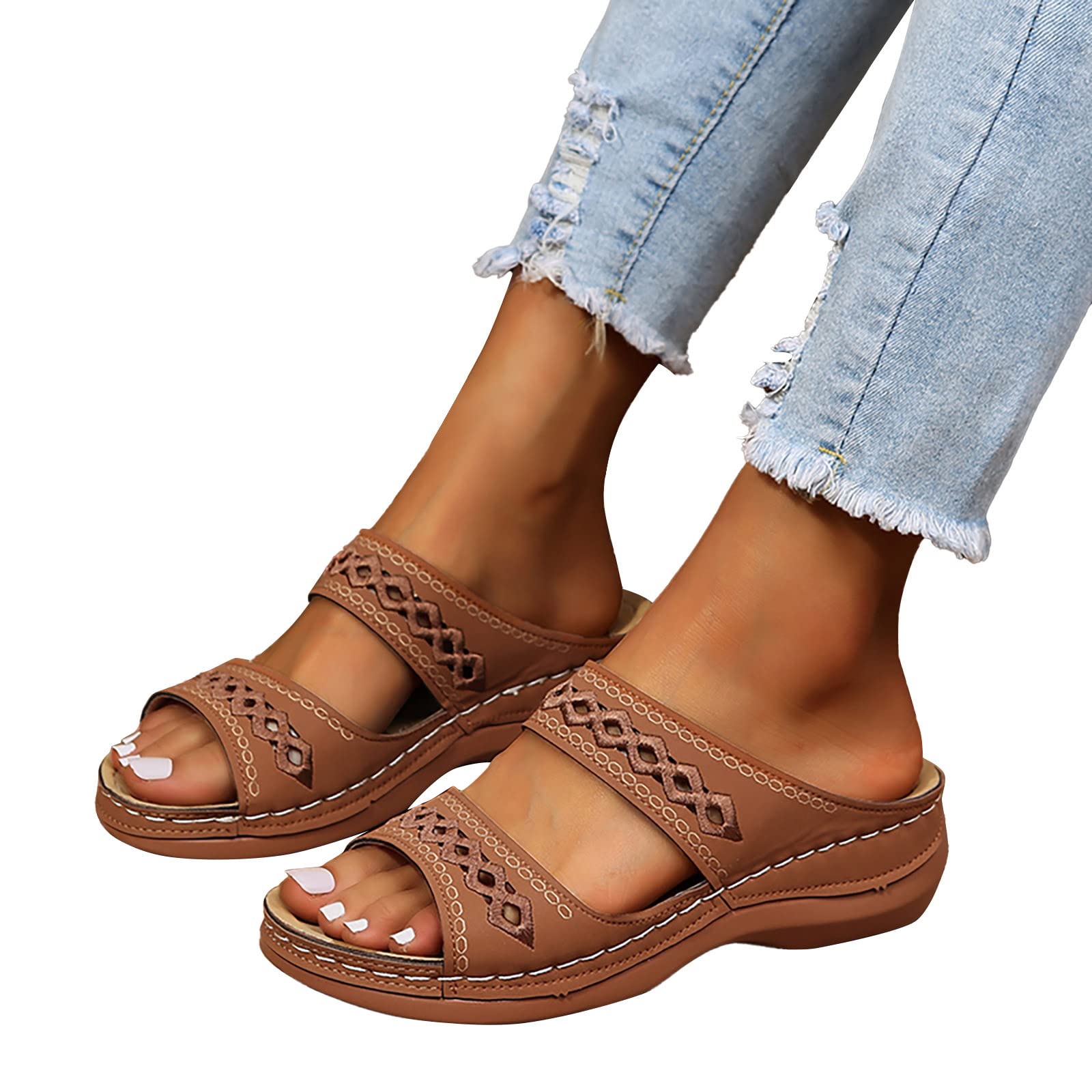 **Women's Orthopedic Sandals with Arch Support - Anti-Slip Comfortable Walking Sandals for Casual & Dressy Outfits | Summer Flip Flops & Slip-On Slippers (B-Brown, Size 9) - Perfect for Walking, Travel & Everyday Comfort**