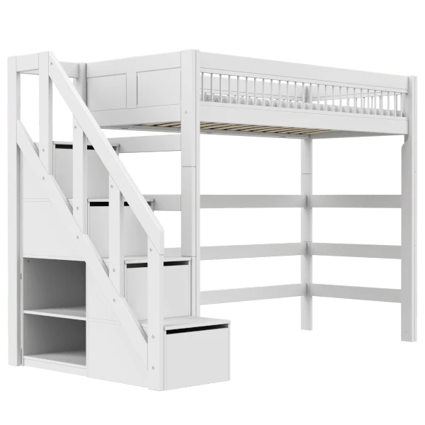 High Sleeper Bed with Staircase - 177cm Loft Bed for Teens & Adults, Sturdy Metal Frame, Space-Saving Design - Perfect for Small Bedrooms, Dorms & Studio Apartments