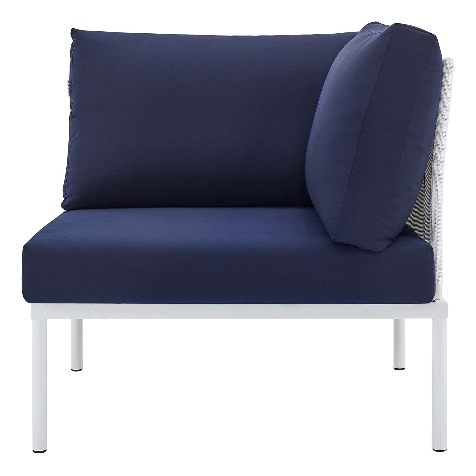Modern Outdoor Patio Lounge Sectional Sofa Set with Chair & Table - Aluminum Frame in White, Blue & Navy - Perfect for Backyard, Poolside & Garden Relaxation